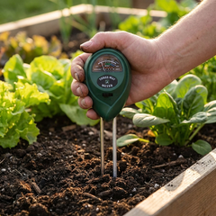 Soil meter used in an outdoor garden bed